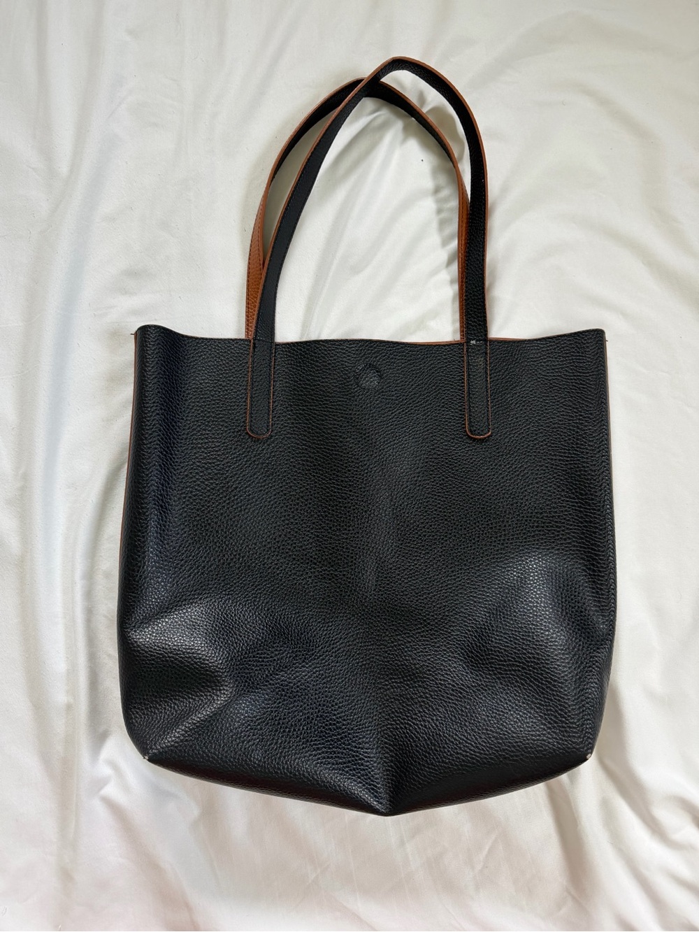 Reversible Black Tote with Brown Handles - Women Bags
